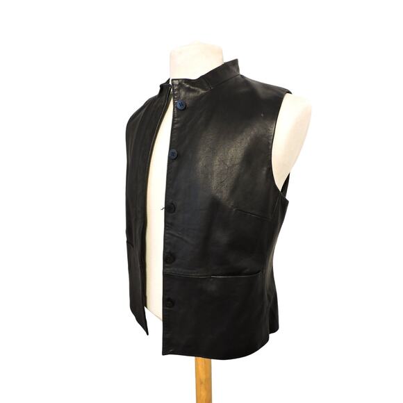 Black Leather Vest Women's Coldwater Creek Biker Goth Size M - Picture 2 of 8